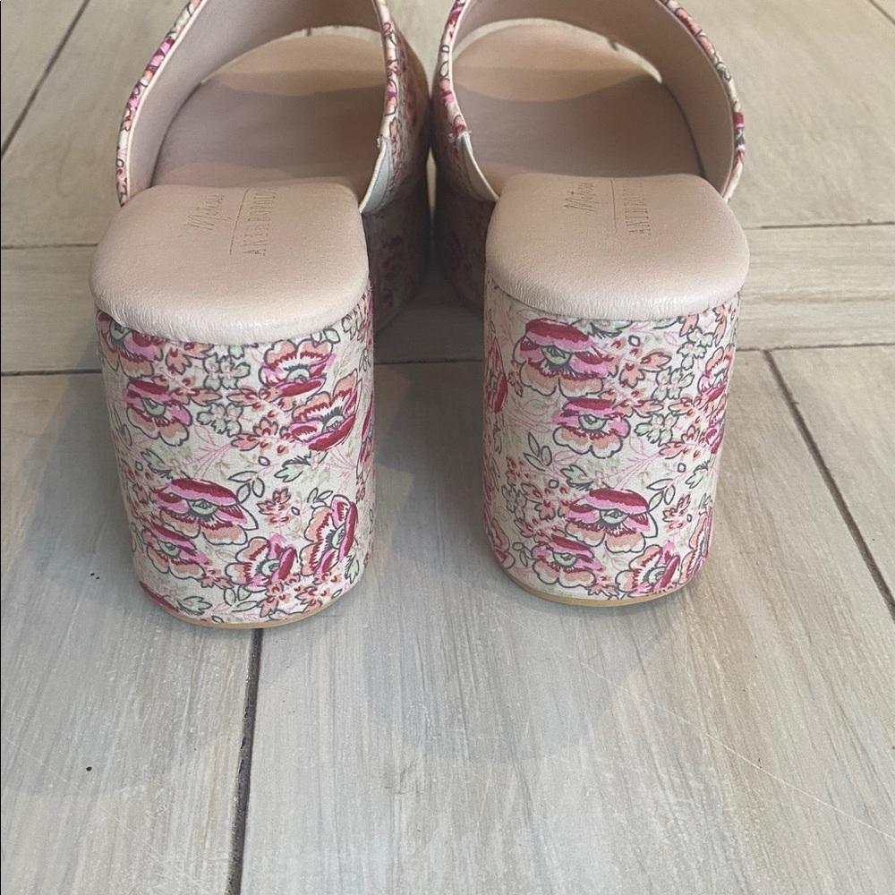 Anthropologie Pink Floral Platform Slide Mules - Picture 4 of 8